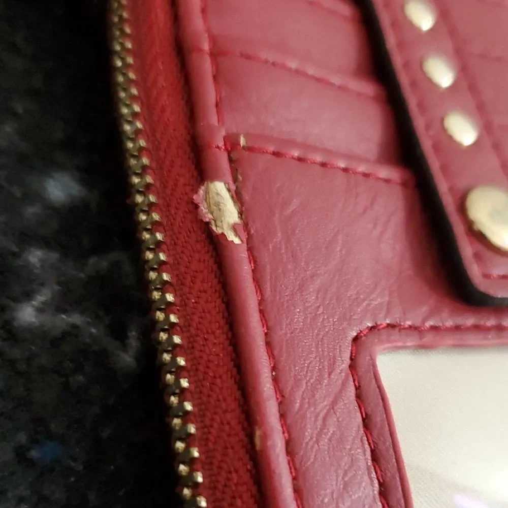Chic Red Women's Card Holder with Gold Accents